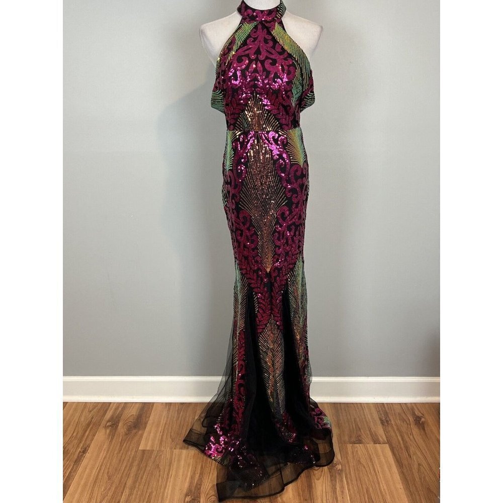 Formal Backless Sequin Halter Prom Dress - Picture 4 of 13